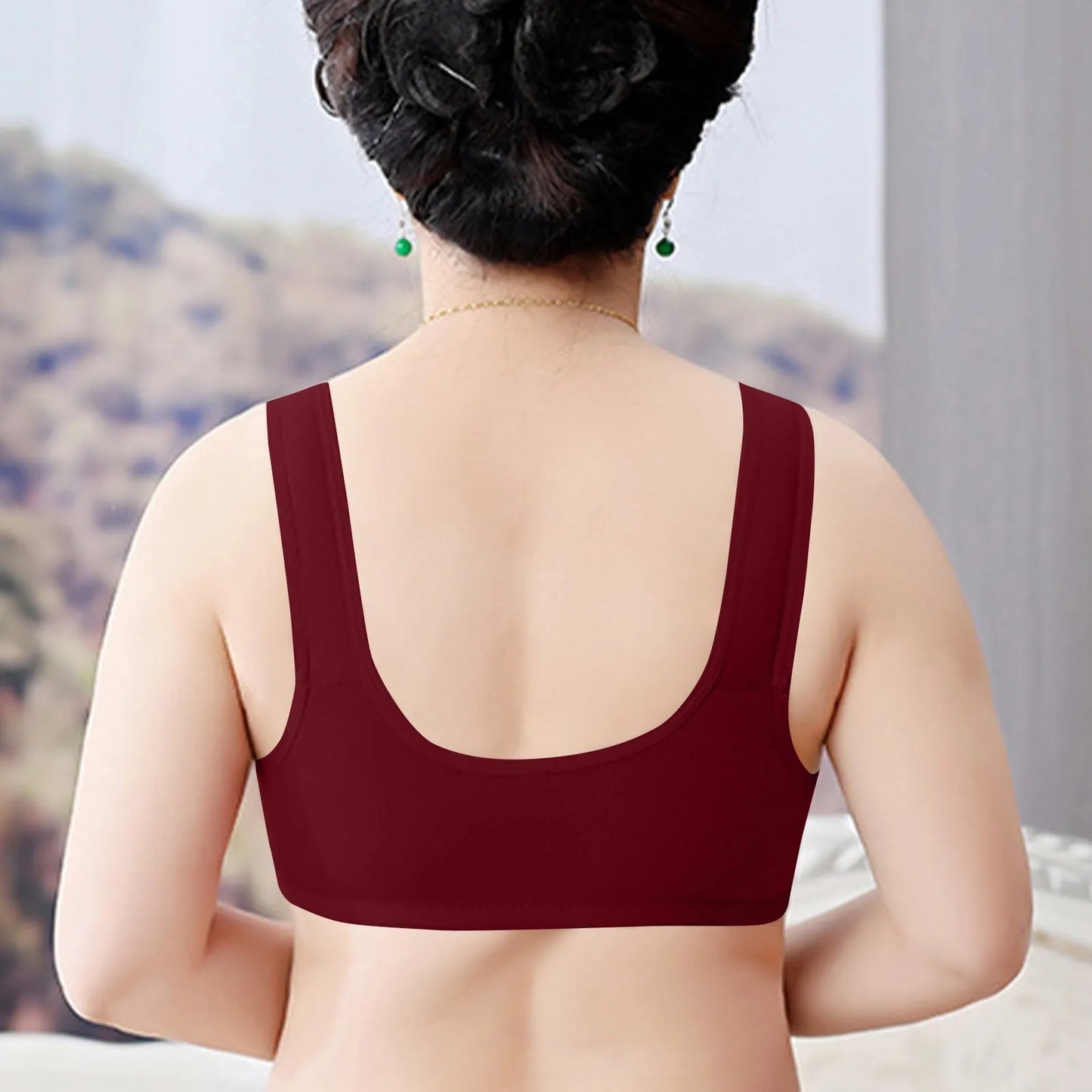 Women'S Underwear Without Steel Ring Bra Front Buckle Lace Border Printed Vest Bra Comfortable Soft Middle-Aged Elderly