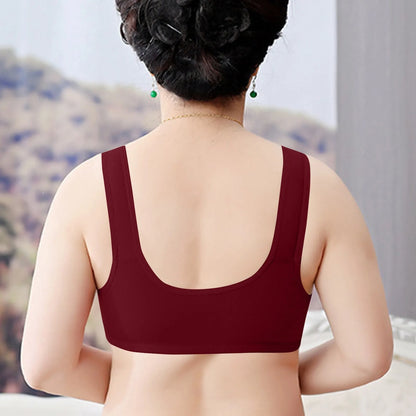 Women'S Underwear Without Steel Ring Bra Front Buckle Lace Border Printed Vest Bra Comfortable Soft Middle-Aged Elderly