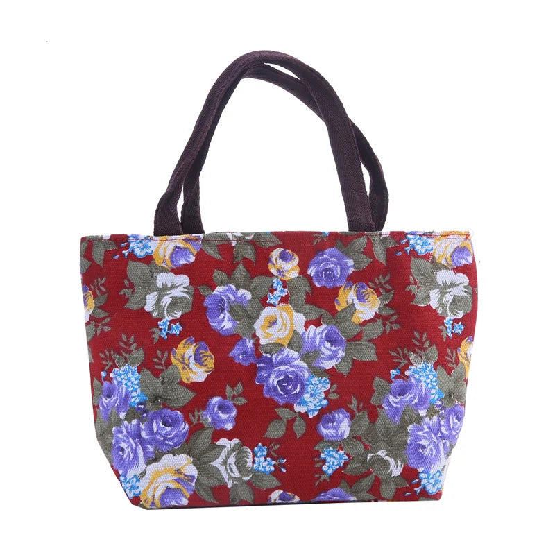 Women's Handbag Rose Print Fashion Casual Canvas Bag For Ladies Spring and Autumn 2024 New Travel Portable Bag