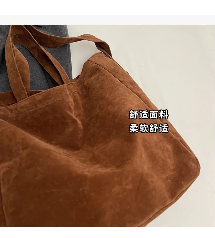 Women's Tote Bags 2025 New Fashion Suede Vintage Large Shoulder Crossbody Bag for Woman Korean Female Student Bookbag Handbags