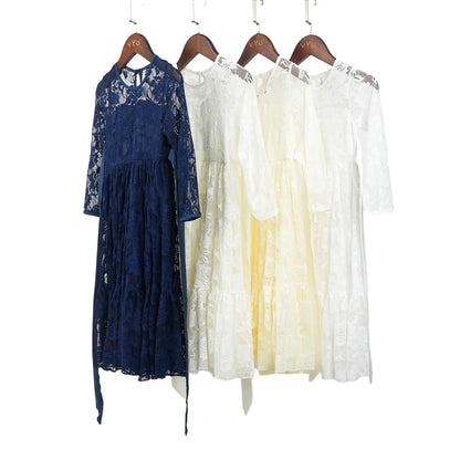 2-12 Year Flower Girl Dresses White Beige Long Sleeve Summer Dress Communion Toddler Kids Christening Wedding Bridesmaid Clothes