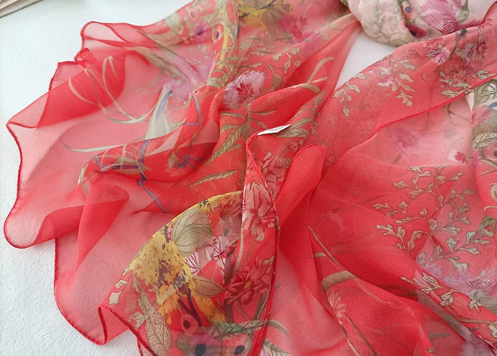 Women Elegant Chiffon Silk Scarves Fashion Versatile Flower Wraps Summer Beach Sunscreen Thin Scarf Georgette Bandana Hijab