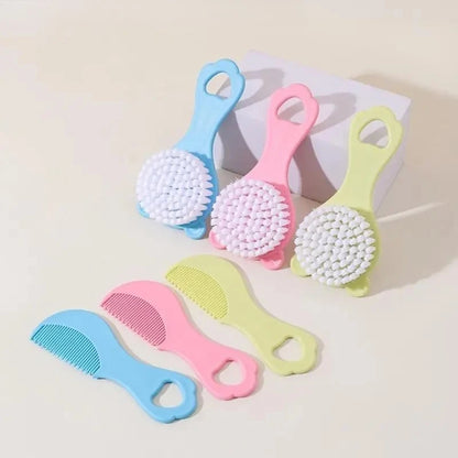 Baby Hair Brush and Comb Set for Newborns Gentle Detangling Soft Bristles Cradle Cap Care Cartoon Bear Design Kids Travel