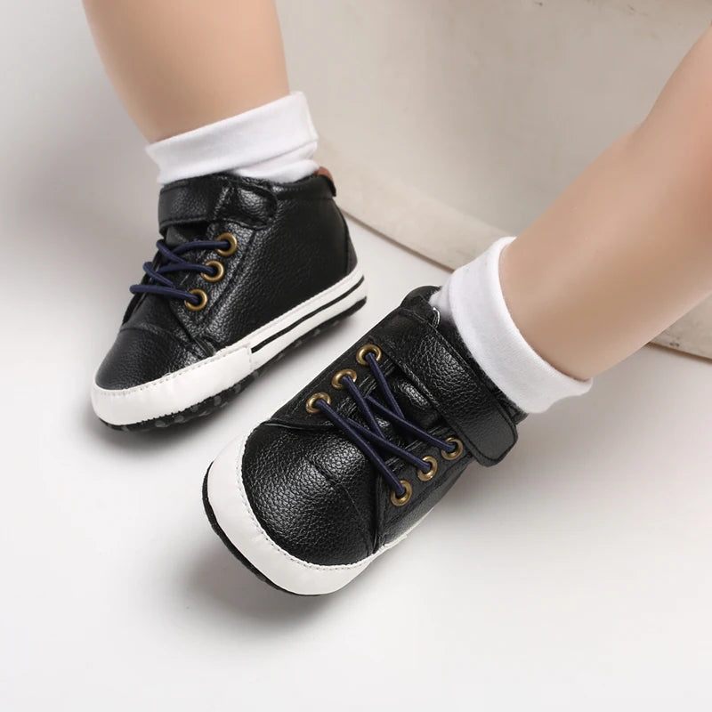 Baby Shoes Boys High Top Sneakers PU Leather Soft Sole Infant Kids Walker Crib Shoe