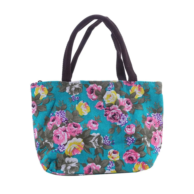 Women's Handbag Rose Print Fashion Casual Canvas Bag For Ladies Spring and Autumn 2024 New Travel Portable Bag