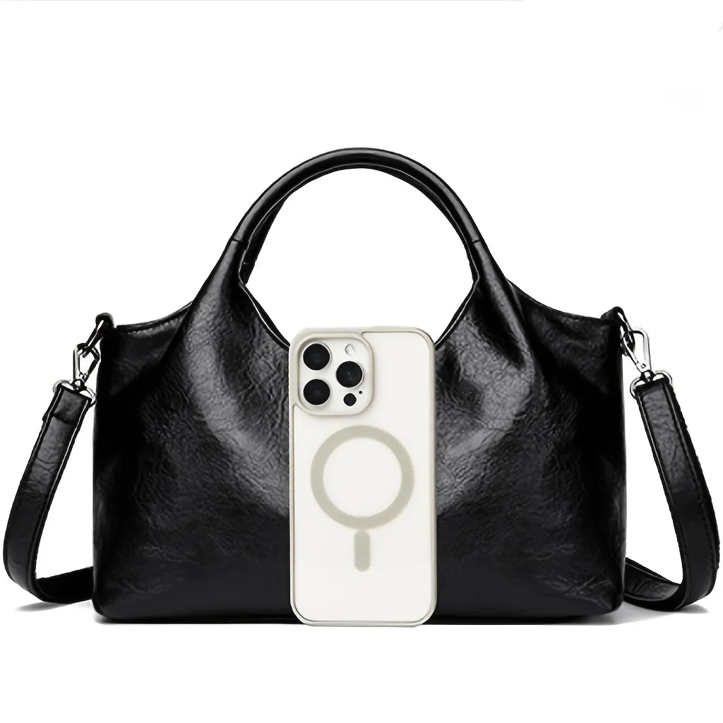 Women's Handbag, Large Capacity Elegant Detachable Crossbody & Handheld Shoulder Bag with Golden Tone Hardware, Zipper Closure