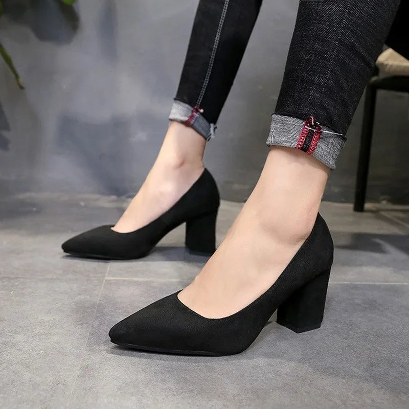 High Heels Women's 2022 New Women's Shoes Pointed Toe Shallow Mouth Shoes Women's Thick Heel Fashion Shoes Women's Large Size 43