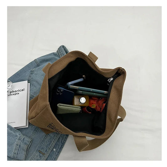 Women's Fashionable Canvas Tote Bag Spacious Durable Shoulder Bag with Zipper Closure Classic Design for Work