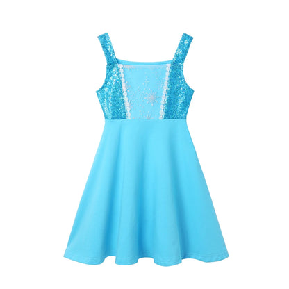Summer Casual Dress for Girls Mermaid Dress One-Shoulder Sling Short Sleeve Cosplay Princess Costume Casual Vest 2-10 Years