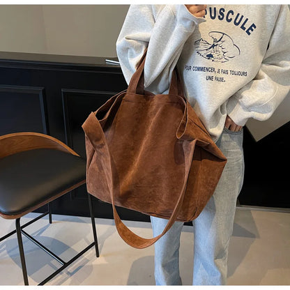 Women's Tote Bags 2025 New Fashion Suede Vintage Large Shoulder Crossbody Bag for Woman Korean Female Student Bookbag Handbags
