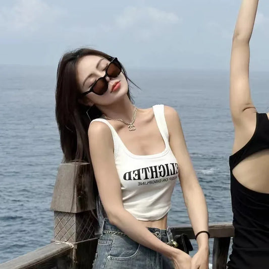 American Retro Strap Vest Women's Inner Wear Outer Wear Summer Thai Sle Spicy Girl Tube Top Svel Top