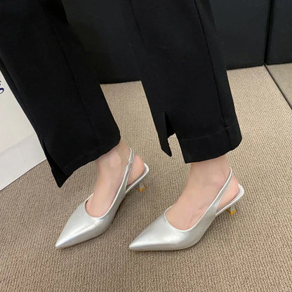 Fashion Female Shoes 2025 New Women's Pumps Solid Color Simple Mid Heel Shoes Sexy Pointed Toe Slingback Elegant Dress Shoes