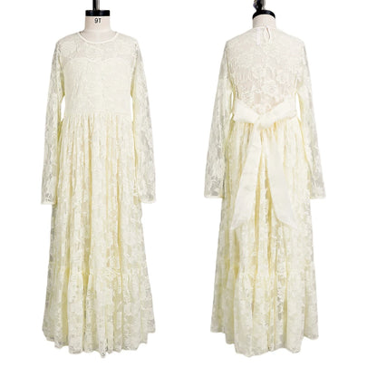 2-12 Year Flower Girl Dresses White Beige Long Sleeve Summer Dress Communion Toddler Kids Christening Wedding Bridesmaid Clothes