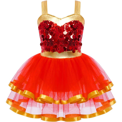 Summer Girls Clothes Sequins Tutu Dress for Dancing Birthday Party Ball Gown Festival Ballet Jazz Dance Costume Holiday Dresses
