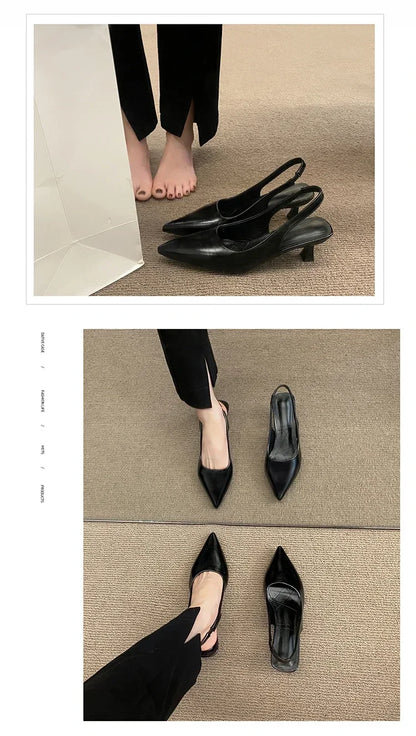 Fashion Female Shoes 2025 New Women's Pumps Solid Color Simple Mid Heel Shoes Sexy Pointed Toe Slingback Elegant Dress Shoes