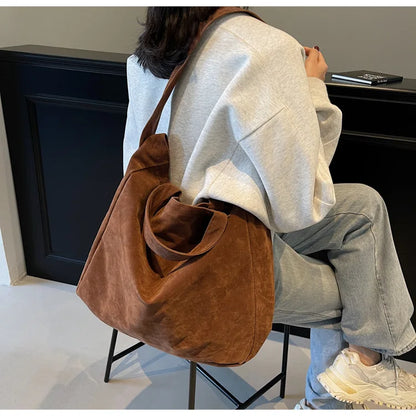 Women's Tote Bags 2025 New Fashion Suede Vintage Large Shoulder Crossbody Bag for Woman Korean Female Student Bookbag Handbags