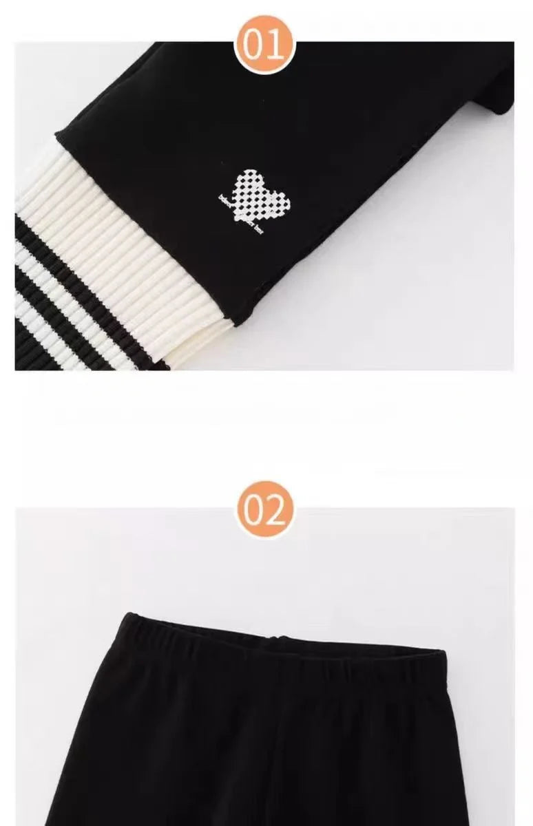 Girls Leggings Spring Autumn Casual Outerwear Pants 3-10Y Heart Pattern Ribbed Cuffs Kids Stretchy Tights Fashion Girls Bottoms