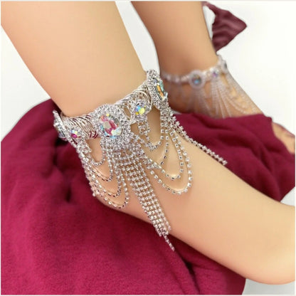 Fashionable and personalized tassel arm chain for girls with a high-end feel, rhinestone bracelet with open mouth accessories