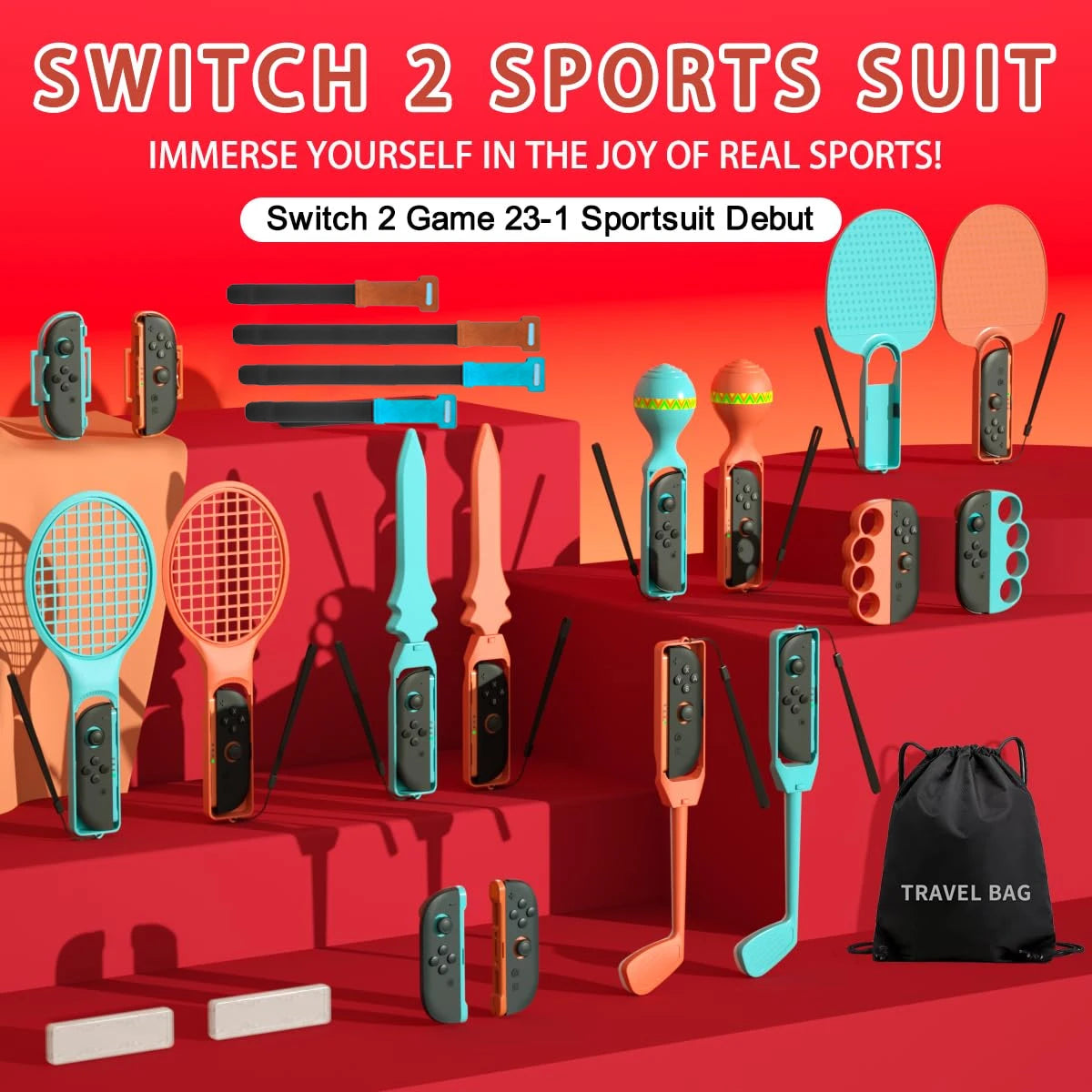 Sports Accessories Bundle for 2025 Switch 2,23 in 1 Family Accessories Kit S226 for Switch Sports Games
