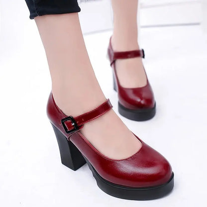 Women's shoes on Heels Women Platform Pumps Spring Summer Shallow Mouth Buckle Strap Shoes Round Toe Shoes for Women2024