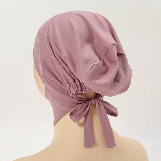 Muslim Inner Cap Hijab For Women Solid Underscarf Ramadan Strap Turban Hat Islamic Muslim Hijabs Ready To Wear Stretch Turban