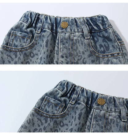 Girls' Pants 2025 New Children's Spring Clothing Spring and Autumn Fashionable Jeans Baby Girl Leopard Print Wide-leg Pants
