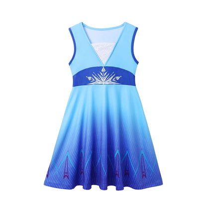 Summer Casual Dress for Girls Mermaid Dress One-Shoulder Sling Short Sleeve Cosplay Princess Costume Casual Vest 2-10 Years