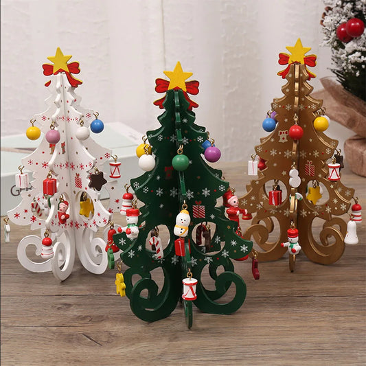 Wooden Christmas Tree Decoration - Mini Tabletop Ornament for Home Holiday Decor, Festive Xmas Desktop Accent