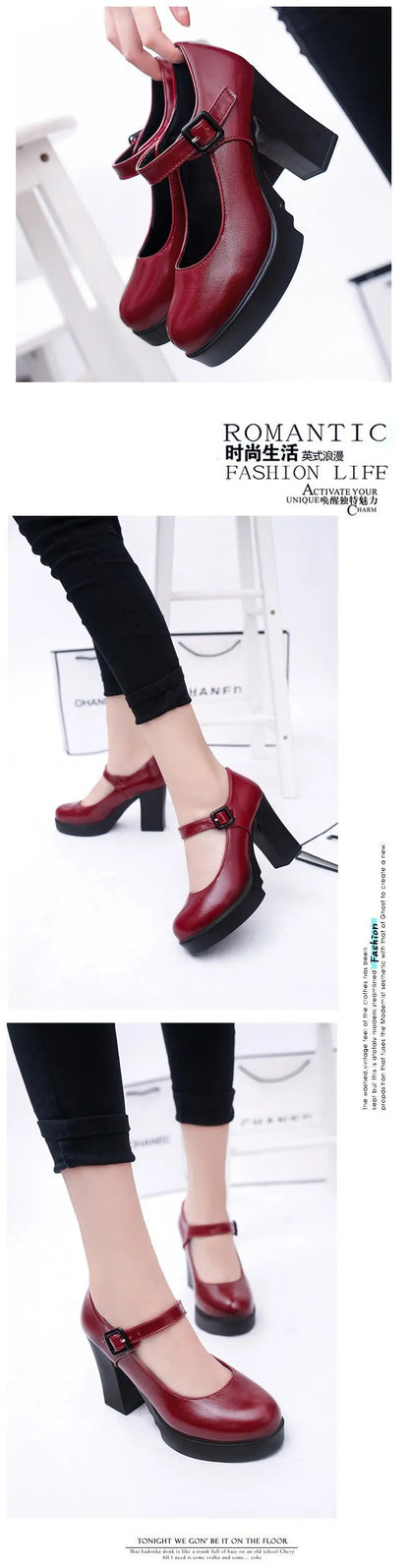 Women's shoes on Heels Women Platform Pumps Spring Summer Shallow Mouth Buckle Strap Shoes Round Toe Shoes for Women2024