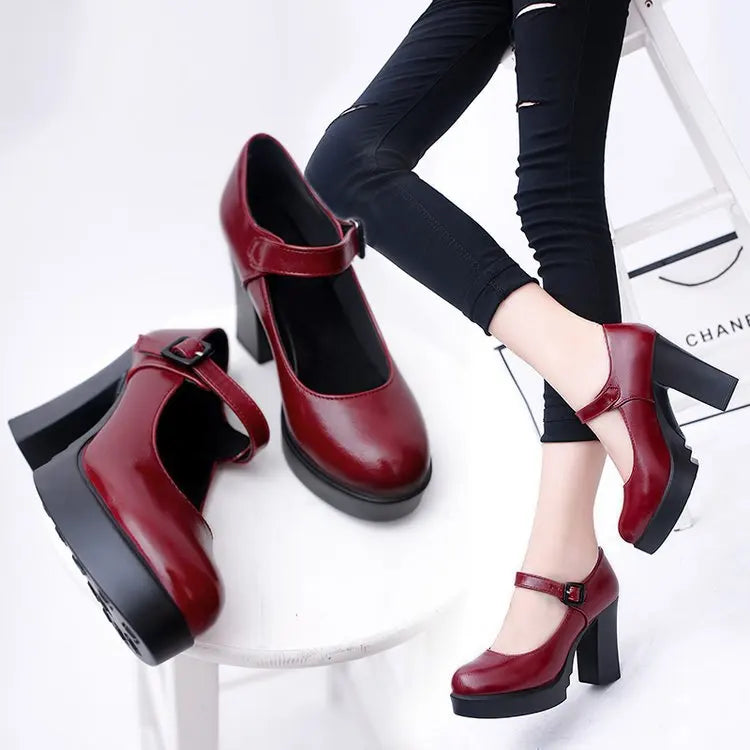 Women's shoes on Heels Women Platform Pumps Spring Summer Shallow Mouth Buckle Strap Shoes Round Toe Shoes for Women2024