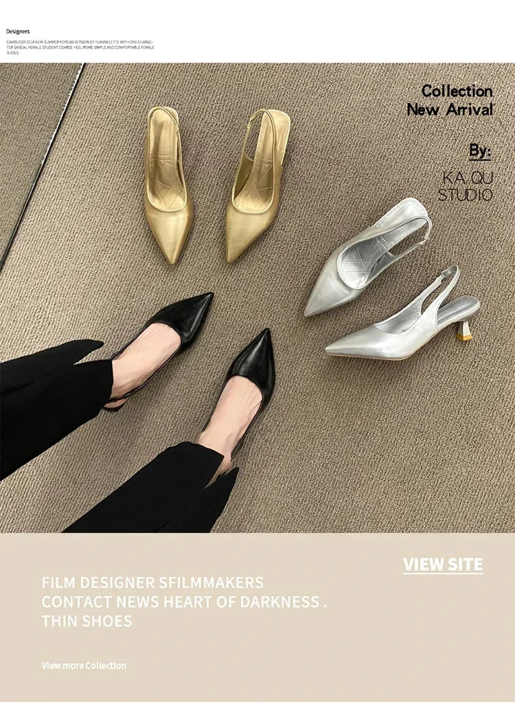 Fashion Female Shoes 2025 New Women's Pumps Solid Color Simple Mid Heel Shoes Sexy Pointed Toe Slingback Elegant Dress Shoes