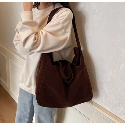 Women's Tote Bags 2025 New Fashion Suede Vintage Large Shoulder Crossbody Bag for Woman Korean Female Student Bookbag Handbags
