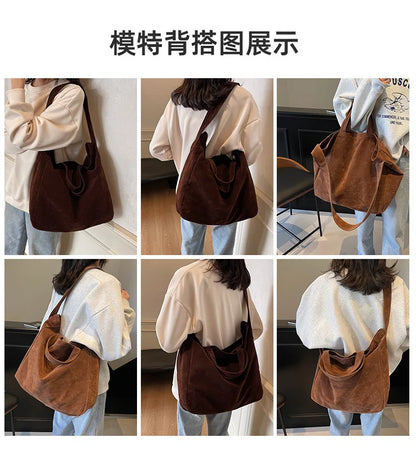 Women's Tote Bags 2025 New Fashion Suede Vintage Large Shoulder Crossbody Bag for Woman Korean Female Student Bookbag Handbags