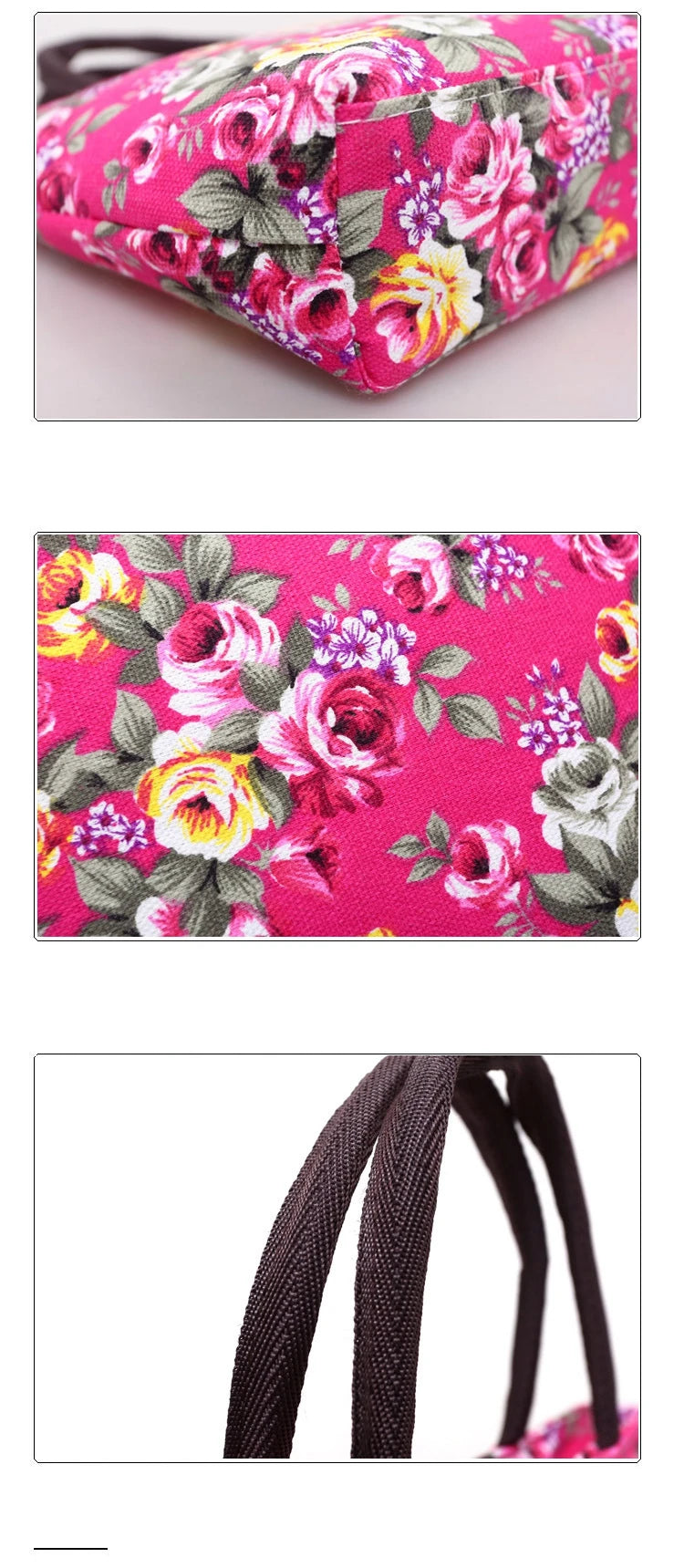 Women's Handbag Rose Print Fashion Casual Canvas Bag For Ladies Spring and Autumn 2024 New Travel Portable Bag