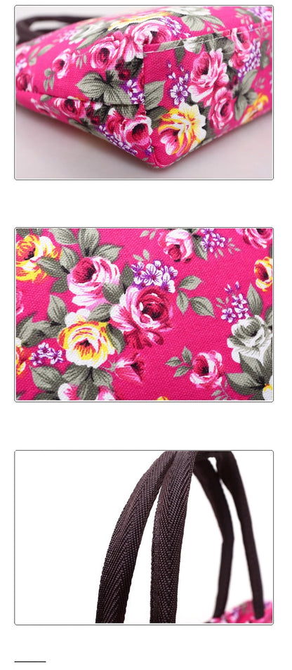 Women's Handbag Rose Print Fashion Casual Canvas Bag For Ladies Spring and Autumn 2024 New Travel Portable Bag