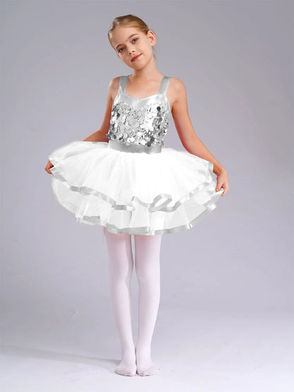 Summer Girls Clothes Sequins Tutu Dress for Dancing Birthday Party Ball Gown Festival Ballet Jazz Dance Costume Holiday Dresses
