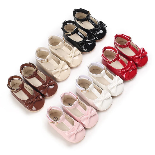 Girls' Princess Shoes Red Shoes Butterfly Bow Shiny Surface Walking Shoes Ladies' Baby Shoes Baby Shoes For Going Out Low