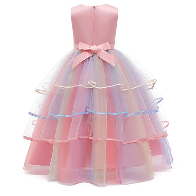 Girls Unicorn Rainbow Wedding Party Dress Cute Baby Girl Birthday Dresses Colorful Princess Dance Performance Cosplay Gown