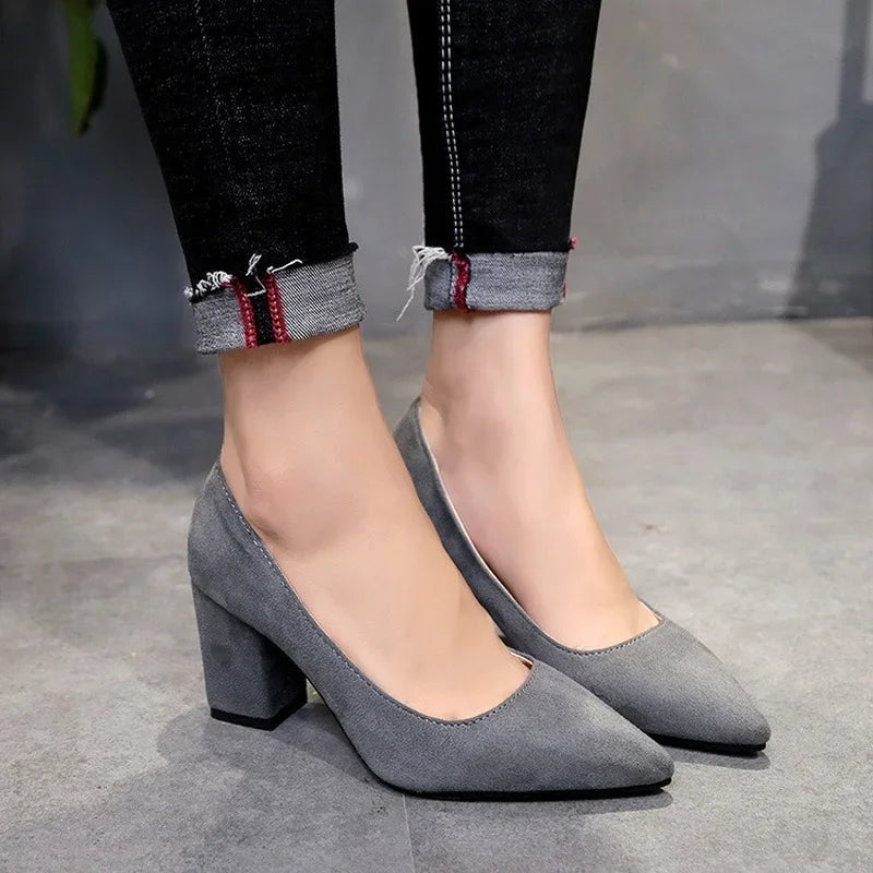 High Heels Women's 2022 New Women's Shoes Pointed Toe Shallow Mouth Shoes Women's Thick Heel Fashion Shoes Women's Large Size 43