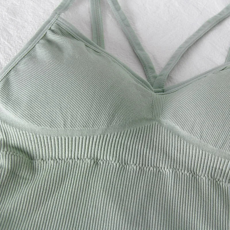 Women's Underwear Seamless Body-fitting Vest Wrapped Detachable Chest Pad Cut Top Elastic Sexy Cross Open Back V-neck Vest Bra