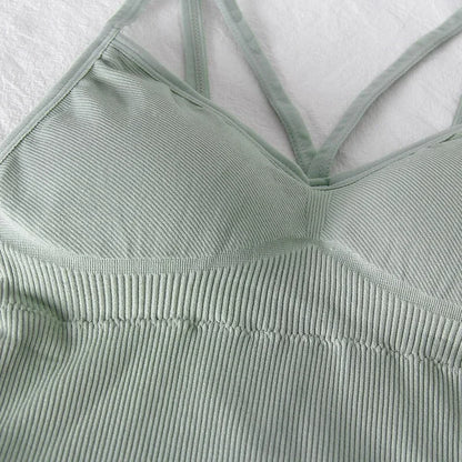 Women's Underwear Seamless Body-fitting Vest Wrapped Detachable Chest Pad Cut Top Elastic Sexy Cross Open Back V-neck Vest Bra