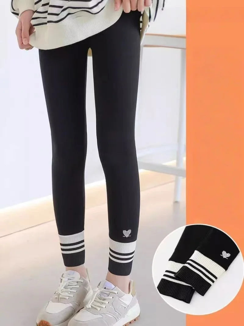 Girls Leggings Spring Autumn Casual Outerwear Pants 3-10Y Heart Pattern Ribbed Cuffs Kids Stretchy Tights Fashion Girls Bottoms