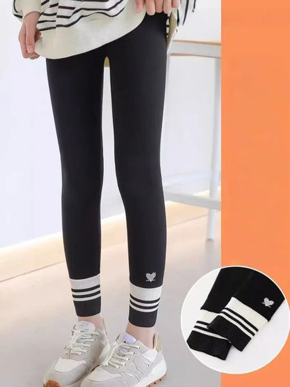 Girls Leggings Spring Autumn Casual Outerwear Pants 3-10Y Heart Pattern Ribbed Cuffs Kids Stretchy Tights Fashion Girls Bottoms