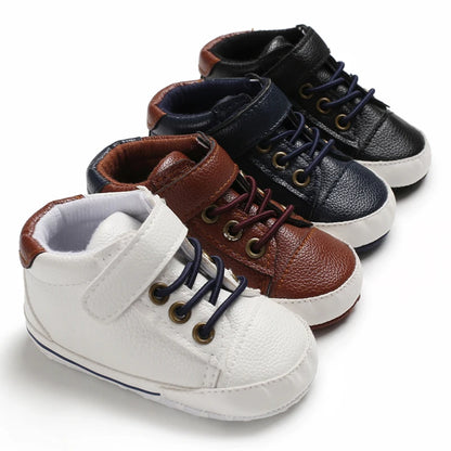 Baby Shoes Boys High Top Sneakers PU Leather Soft Sole Infant Kids Walker Crib Shoe