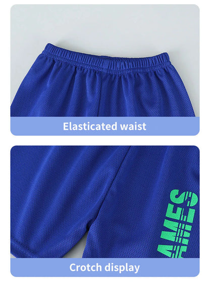 Summer Collection Boys Basketball-Inspired Quick-Dry Homewear Set Solid Color Sports Short and Sleeved Shorts Children Sets