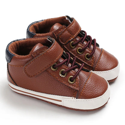 Baby Shoes Boys High Top Sneakers PU Leather Soft Sole Infant Kids Walker Crib Shoe