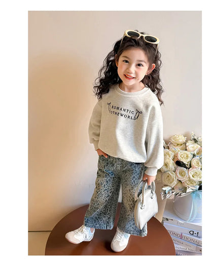 Girls' Pants 2025 New Children's Spring Clothing Spring and Autumn Fashionable Jeans Baby Girl Leopard Print Wide-leg Pants