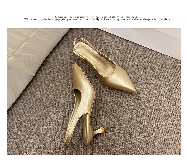 Fashion Female Shoes 2025 New Women's Pumps Solid Color Simple Mid Heel Shoes Sexy Pointed Toe Slingback Elegant Dress Shoes