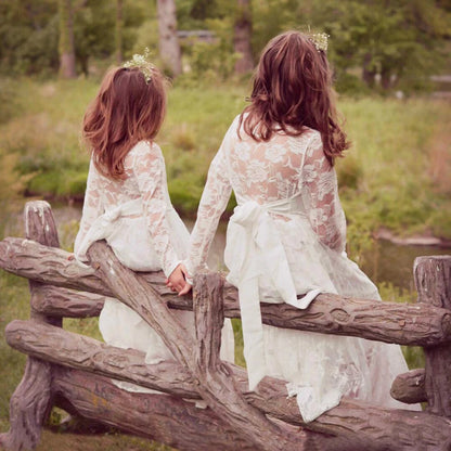 2-12 Year Flower Girl Dresses White Beige Long Sleeve Summer Dress Communion Toddler Kids Christening Wedding Bridesmaid Clothes