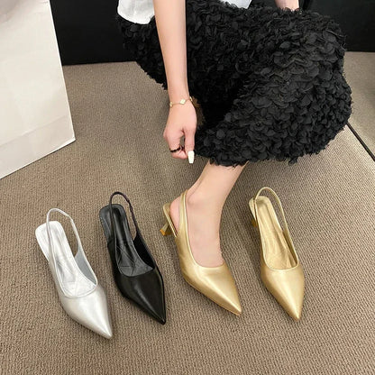 Fashion Female Shoes 2025 New Women's Pumps Solid Color Simple Mid Heel Shoes Sexy Pointed Toe Slingback Elegant Dress Shoes